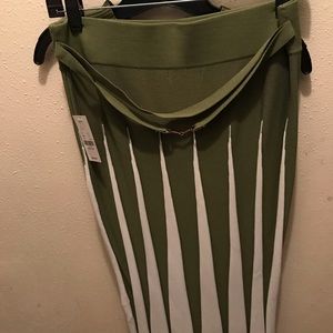 two piece olive green and white shirt with skirt